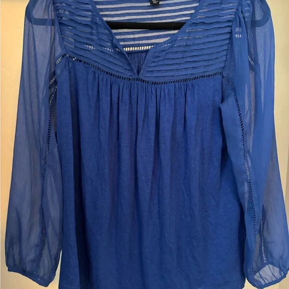 Lucky Brand Royal Blue Sheer Sleeve Blouse Women’s Size Small - Picture 1 of 3